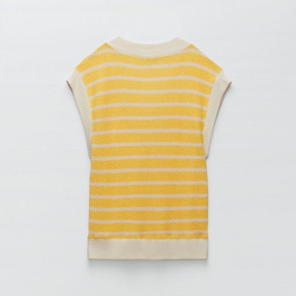 Yellow and White Striped Zara V-Neck Sleeveless Knit Sweater (NWT) - Picture 8 of 9